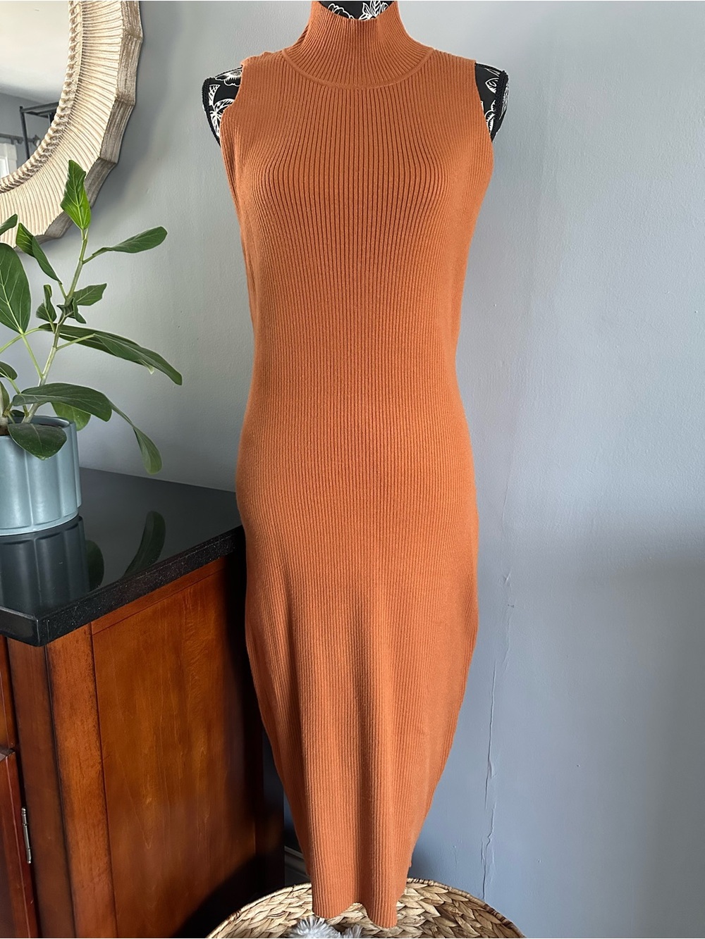 Sugarlips Sleeveless Ribbed Turtleneck Midi Dress - Rust